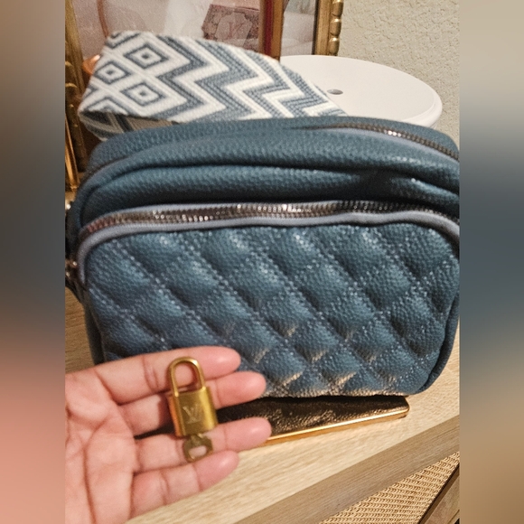 Quilted Blue Crossbody Bag with Patterned Strap and LV Lock n Key #307 - Picture 2 of 7